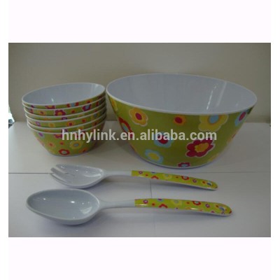 7-pcs High Quality Unbreakable FDA-approved Printed Melamine Salad Bowl Spoon Set(model number:A5010)